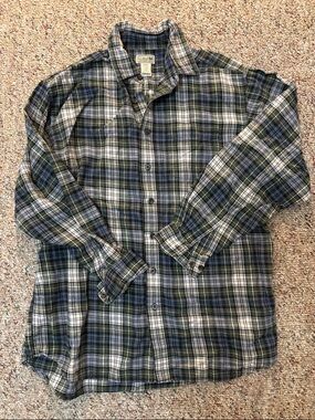 L.L.Bean Men's Tall Green & Blue Plaid Button-Down Shirt